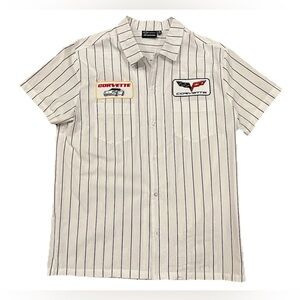 Aeropostale Chevrolet Corvette Mechanic Striped Collar Shirt Mens Medium Button